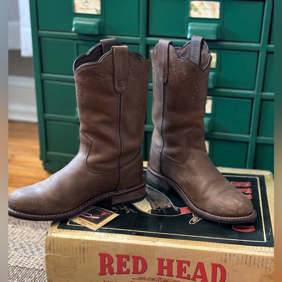 Redhead Destry Leather Riding Boots 7 Brown Cowboy Boot - Picture 3 of 6